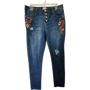 So Jeans Girls' Size 18 PLUS Floral Embroidery Button Fly Mildly Distressed‎